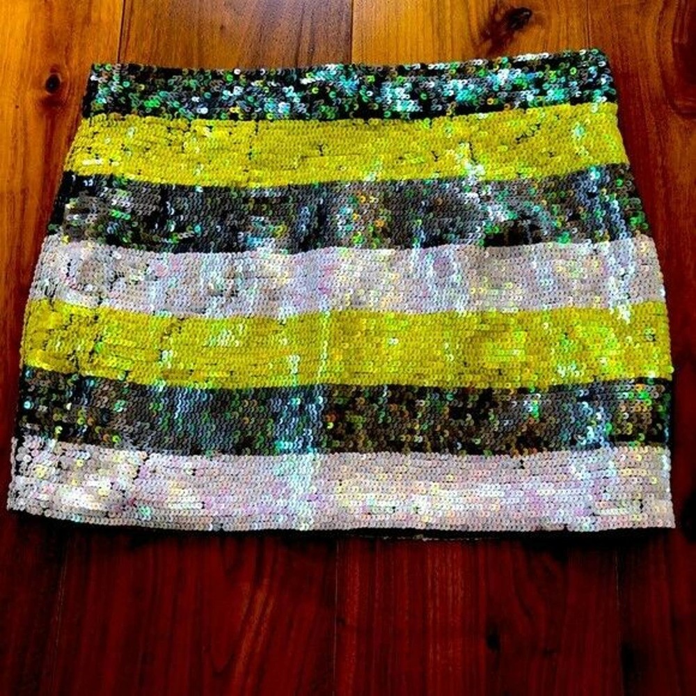 Top Shop Sequin Mini Skirt Green Yellow White size 4